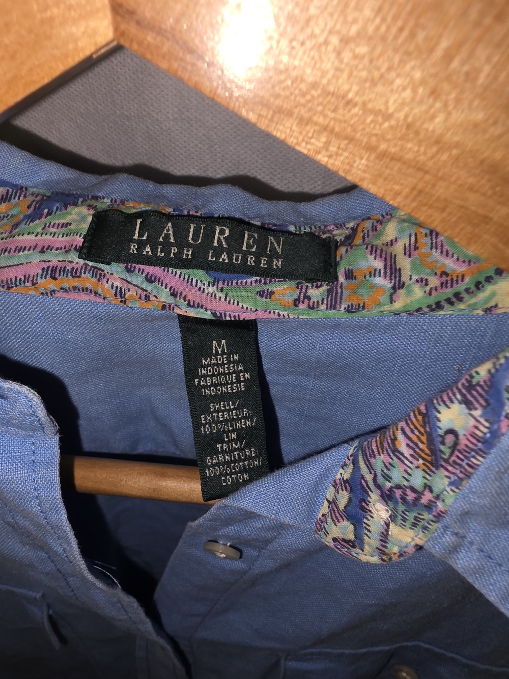 Lauren Ralph Lauren Blue Button-Up Shirt with Multicolor Printed Trim